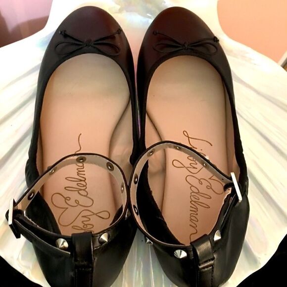 Libby Edelman wide width leather spike strap flats - Picture 2 of 6